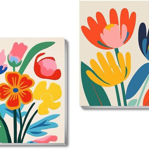 uuxsretaio 2 Pack Framed Paint by Number for Adults, Flower Paint by Numbers Kits on Canvas, Easy Adults Paint by Number Kits for Beginner DIY Acrylic Oil Painting for Home Wall Decor(8x8inch)