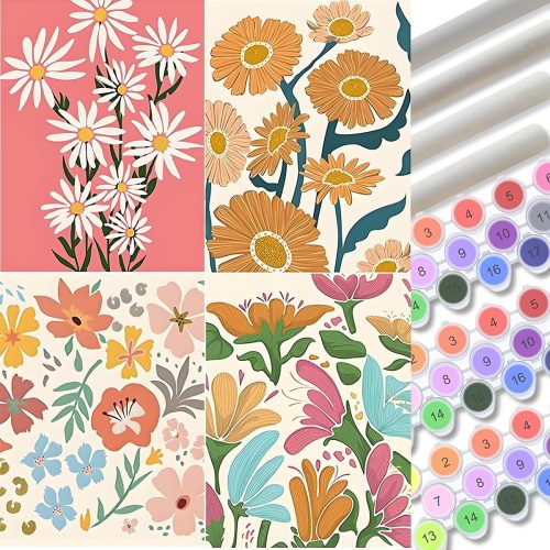 CT0425-PBN-40GT_1 4 Pack Easy Paint by Numbers Kit for Adults Beginner,Small Paint by Number Kits for Flowers ,Number Artist Paint by Number Kit for Adult Painting by Numbers for Adults Canvas 8x12 IN(Without Frame)