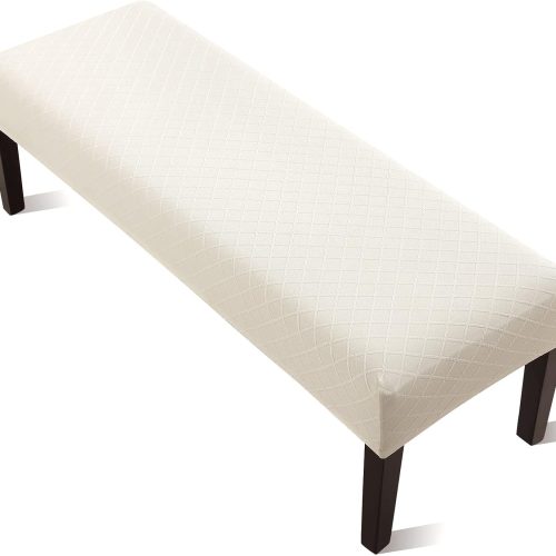 YISUN Jacquard Dining Bench Covers, Stretch Washable Removable Bench Slipcover, Rectangle Bench Seat Protector Cover for Dining Rooms, Living Rooms, Bedrooms, Kitchens (Beige)