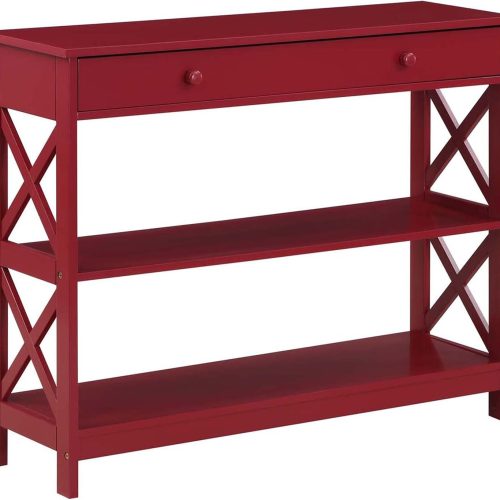 Convenience Concepts Oxford 1 Drawer Console Table with Shelves, Cranberry Red