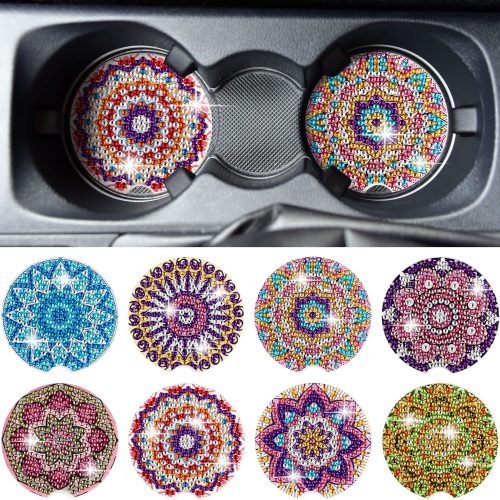 8 Pcs Diamond car Coasters DIY Mandala Car Painting Coasters Mandala Diamond Art and Crafts Projects Kits with Gem for Adult Beginner