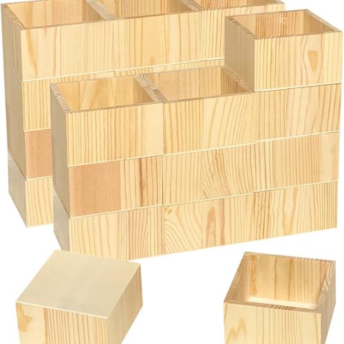 24 Pack 4 Inch Square Wood Box Unfinished Small Wooden Boxes for Crafts (Outer 4.1x 4.1x 2.4 in,Interior 3.5 x 3.5 x 2.3 in)