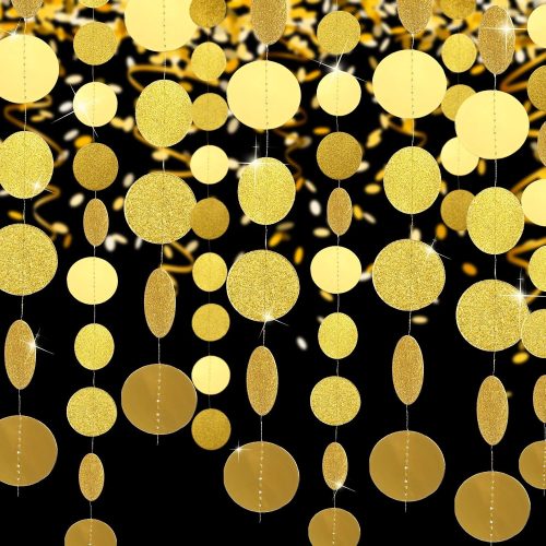 Syhood Glitter Circle Garlands Banner Decor 130 Feet Dot Hanging Party Decorations for Classroom Baby Shower Christmas Thanksgiving New Year Wedding Backdrop Supplies(Gold,10 Pcs)