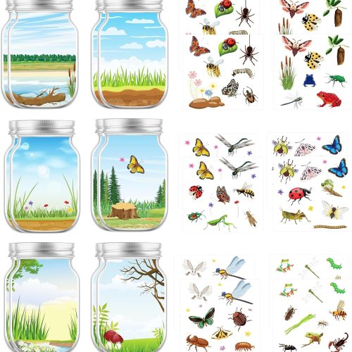 Insects Stickers Crafts for Kids, 24PCS Nature Scene DIY Summer Craft Jar Sticker Make Your Own with Butterfly Bee Ladybug Flower for Home Classroom Game Activities