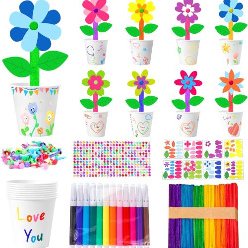 Cinrobiye 30 Set Spring Craft Kit DIY Paper Pot Craft Make Your Own Flower Pots Standing Flowers Art Activities Fun Gift Craft Projects for Earth Day Mother’s Day Classroom Home Decorations