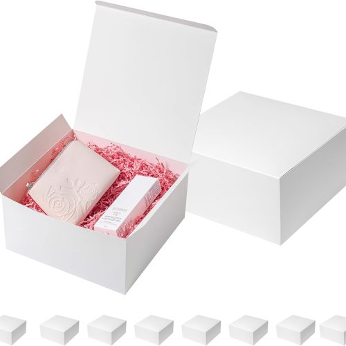 Mcfleet Gift Boxes with Lids 10x10x5 Inches 10 Pack Bridesmaid Proposal White Cardboard Gift Box for Presents, Christmas, Wedding, Graduation, Holiday, Birthday Craft Present Packaging