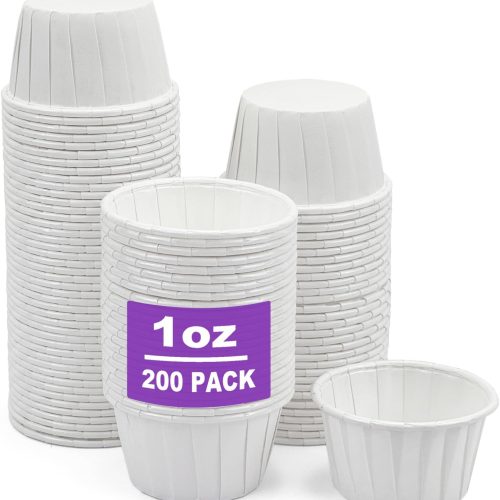 CAMKYDE 200 pcs Ketchup Cups Small Paper Cups 1 oz, Leak-Proof Food Safe Disposable Condiment Cups Paper Souffle Cups Sample Cups Medicine Cups (Pack of 200)