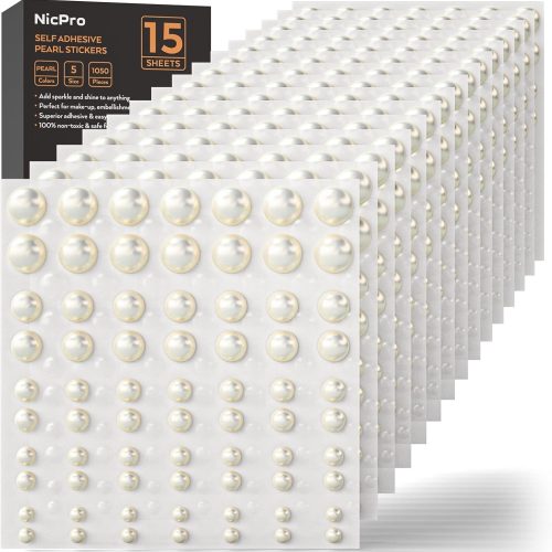 1050 PCS Pearl Stickers Self Adhesive，Nicpro 5 Size Stick On Makeup Pearl Gem Jewels Decor for Face, Body, Nail, Hair, Phone Art Craft Scrapbooking Embellishments, Size 4mm/5mm/6mm/8mm/10mm