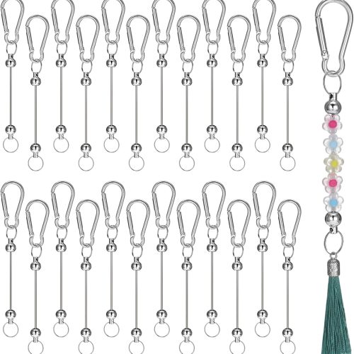 Simarro Modern Beadable Keychains, 24pcs DIY Bead Keychain Bars, Silver