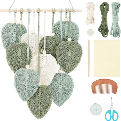 CT0508-WA-172GT_1 FREEBLOSS DIY Macrame Leaf Wall Hanging Beginners Macrame Kit Leaf Woven Tapestry Feather Wall Hanging DIY Macrame Kit for Adults Birthday Gift