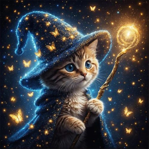 Butterfly Cat Diamond Art Painting Kits for Adults, Full Drill Diamond Dots Paintings for Beginners, Round 5D Paint with Diamonds Pictures Gem Art Painting Kits DIY Crafts Kits 【13.8x13.8inch】