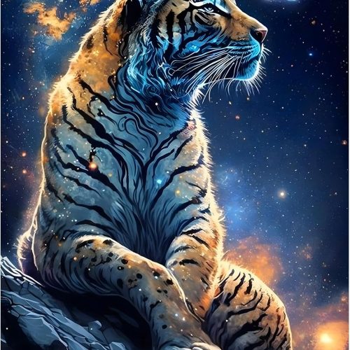 RICUVED Diamond Art Kits for Adults, Tiger Diamond Art Kits Full Drill 5D Fantasy Diamond Art, Starry Sky Diamond Gem Dots Art and Crafts for Gift Home Wall Decor 12x16 Inch/30x40cm