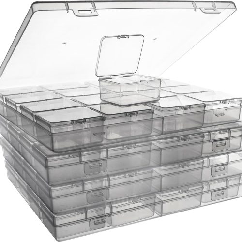 ZIIYAN Bead Storage Containers - 64 Clear Plastic Bead Organizer Boxes with Hinged Lid, Craft Organizers and Storage for Diamond Painting Art, Small Parts, Jewelry Charms