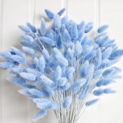 120 PCS Blue Dried Pampas Grass Decor, 17-inch Pompas Floral, Dry Flowers for Decoration, Pampas Grass in Bulk Tall, Blue Bunny Tails Dried Flowers for Boho Wedding Decor