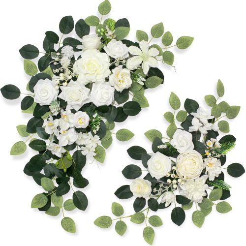 Pack of 2 Wedding Arch, Artificial Flowers, Wedding Decor，Flower Garland Be Suited to Banquet, Party, Reception Entrance Welcome Sign and Background Decoration (White)