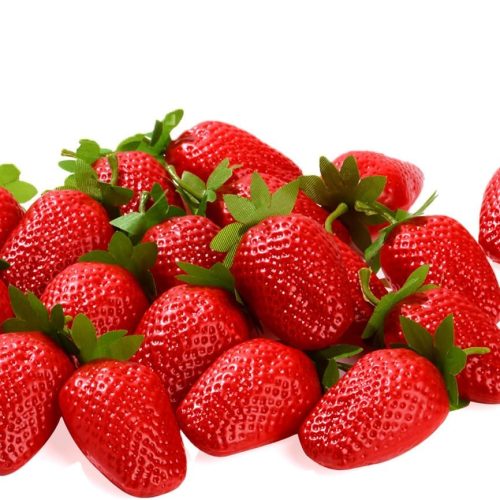 VIDELLY 20 Pieces Artificial Strawberries Fake Strawberries Lifelike Red Realistic Plastic Fruit for Kitchen Party Decoration Photo Prop,L Size