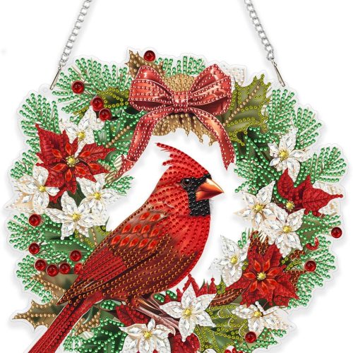 Eiflow Christmas Diamond Art Hanging Kit for Adult, DIY Acrylic Diamonds Painting Ornament Double Sided Pendant Board Kit(Cardinal Bird)