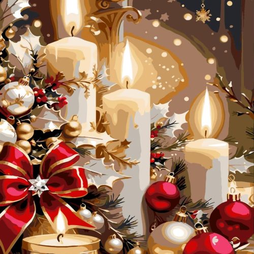 AREOPNMG Christmas Candles Paint by Numbers Kit for Adults Beginner DIY Winter Painting by Numbers Kits,with 3 Brushes and Acrylic Paint(Without Frame), Home Wall Decor 12 x 16 in