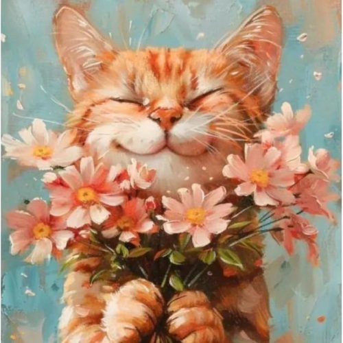 DIY Cat and Flower Paint by Numbers Kits for Adults, Painting by Numbers for Adult & Beginner on Canvas, Animal Oil Painting Kits Perfect for Home Decoration 16x20 Inch
