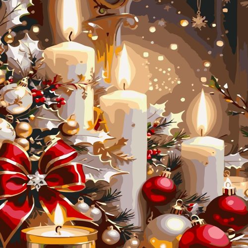 Meothan Christmas Paint by Bumbers for Adults Xmas Candles DIY Paint by Numbers Acrylic Paint Canvas Winter Painting Art Kits for Home Decor and Gifts 16x20 Inch (Without Frame)