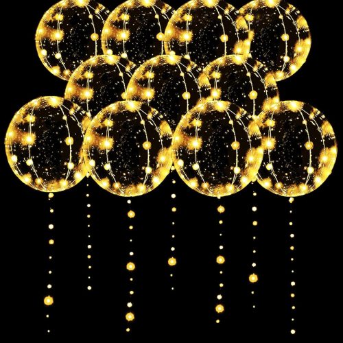 LED Balloons 10 Pack, Light Up Balloons 20 Inches Clear Helium Bobo Balloon, Glow Bubble Balloons with String Lights for Valentines Day Halloween Christmas Wedding Birthday Party Decoration
