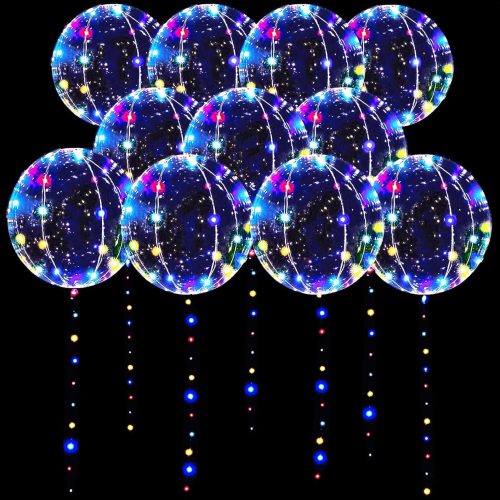 LED Balloons 10 Pack, Light Up Clear Glow Balloons 20 Inches with String Lights for Valentine's Day, Halloween, Christmas, Wedding & Birthday Parties