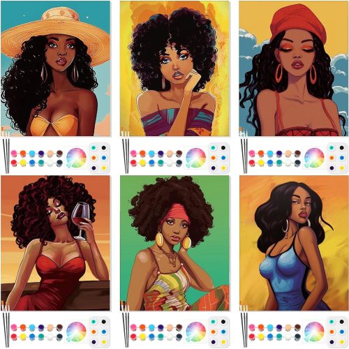 Dinifee 6 Pack Pre Drawn Canvas for Painting Pre Printed Canvas Kit 8 x 10 Inch Stretched Cotton Paint and Sip Set for Adults Couple Party Date Night(Elegant Lady)