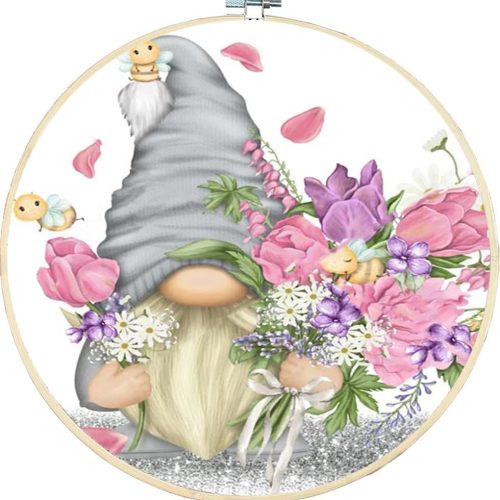 CT0524-CRS-02GT_1 Stamped Cross Stitch Kits with Frame - Gnome Flower Embroidery Kits for Beginners Adults,11 CT Patterns Dimensions Counted Cross Stitch Kits Arts Craft Kits 7.8 x 7.8in