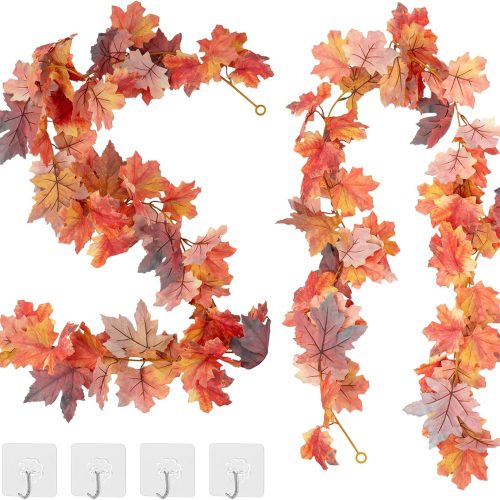 2 Pack Fall Garland 5.7ft/Piece 3D Artificial Fall Maple Leaves Garland Fall Decorations for Home Fall Leaf Garland for Mantle Autumn Garland for Thanksgiving Fireplace Table Party Porch Decor