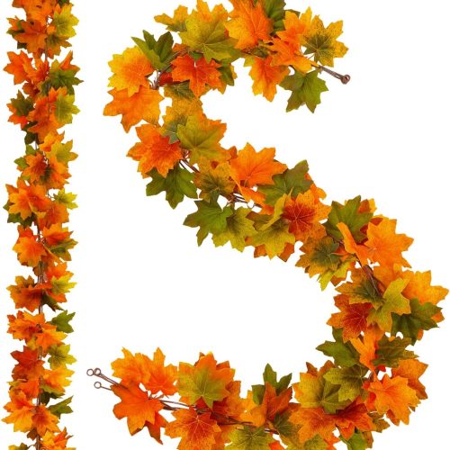 4 Pack Fall Maple Leaves Garland Artificial 5.2ft Fake Autumn Leaf Foliage Garland Hanging Vines for Indoor Outdoor Home Halloween Thanksgiving Wall Mantel Party Decor