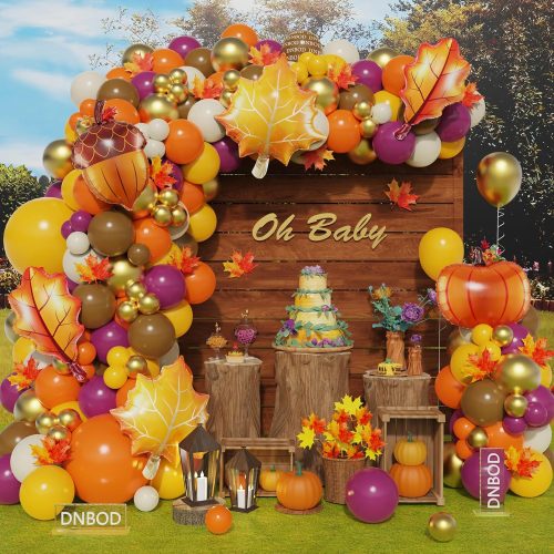 Fall Thanksgiving Maple Balloon Arch Kit,170Pcs Boho Orange Brown Gold Berry Color Balloon Garland with Pumpkin Acorn Maple Foil Balloons for Autumn Birthday Baby Shower Harvest Party Decorations
