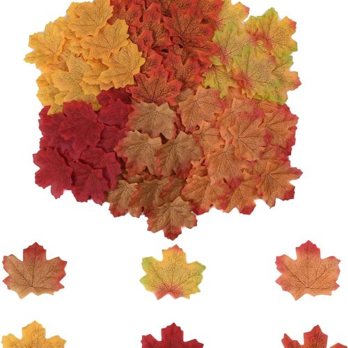 600PCS Artificial Maple Leaves for a Touch of Autumn Elegance， 8cm/3.1inch Faux Fall Leaves for Craft (Colorful)
