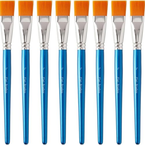 14 Pcs 1 Inch Flat Paint Brushes - Synthetic Nylon Hair Artist Brushes Bulk for Acrylic, Oil, Watercolor - Wooden Handle Professional Painting Brushes for Canvas, Detail Work, Base Coating & Crafts