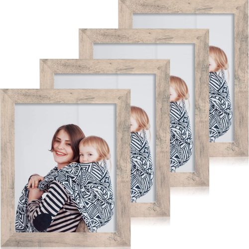 8x10 Picture Frame Set of 4, Smoke Gray Frame with High Definition Real Glass, 8 x 10 Wood Photo Frame for Tabletop Display and Wall Mounting