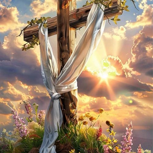 MaiYiYi Sky Cross Diamond Painting by Numbers, 5D Full Round Drill God Flower Cross Diamond Dots Art Kit for Adult Beginner Home Wall Holiday Art Decor (30X40 CM)