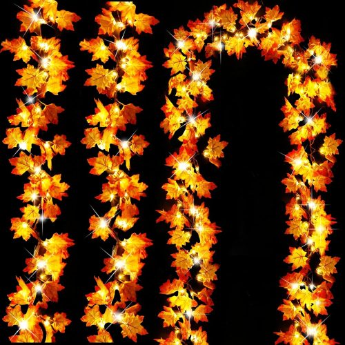 Timer&3 Pack-30Ft Fall Garland Halloween Fall Decorations for Home, 60LED Thanksgiving Lights Patented Realistic Maples Leaf Garland Battery Operated Waterproof Indoor Outdoor Autumn Holiday Christmas