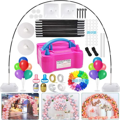 Balloon Arch Kit and Balloon Pump Electric, 10ft Wide Adjustable Balloon Arch Stand With 100Balloons 2Balloon Stands For Wedding Anniversary Birthday Baby Shower Party Decoration Graduation Ceremony