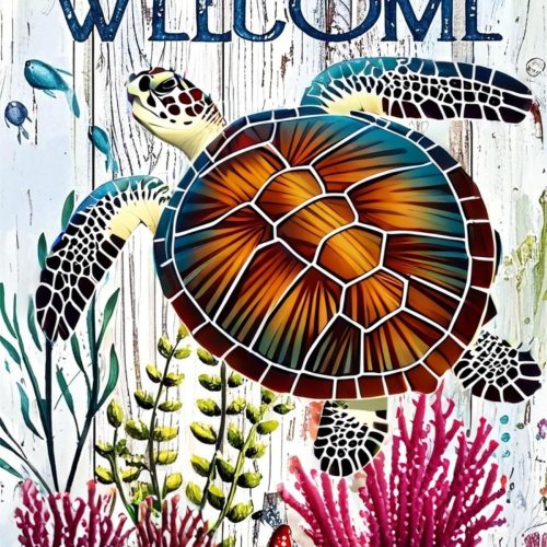 Xiyuekissu Diamond Art Kits,Welcome Turtle Tropical Ocean Rustic Coastal Summer Beach Paint by Numbers for Adults with 5D Diamond Art, Perfect for Home Decoration