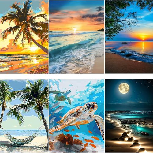 6 Pack Diamond Painting Kits for Adults, Beach Sea Turtle Diamond Art Kits for Beginners, DIY Full Drill 5D Paint with Diamond Kits for Home Wall Decor 12 X 16 inch