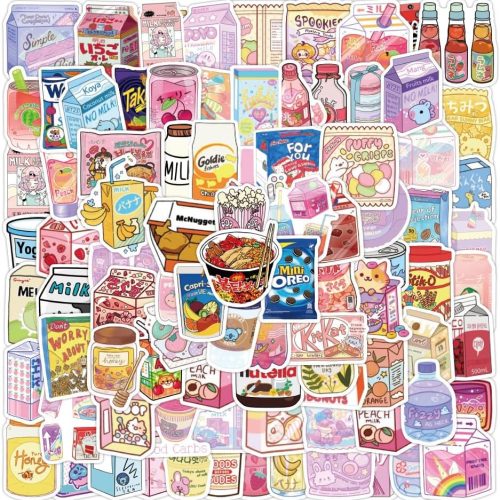 CT0605-BRT-275GT_1 100pcs Cute Snack, Food, and Drink Stickers Set - Kawaii Small Stickers for Teens, Boys, Girls, and Adults