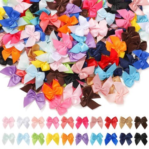 yoyokid 200 Pcs 1" Mini Satin Ribbon Bows, Tiny Crafts Bows Decoration for DIY Cheer Pins Clothespins Accessories Wedding Gift Box Ornament,20 Colors(Light Multicolored)