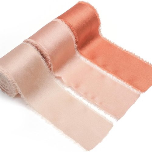 Altier Frayed Satin Ribbon 2 inchx 8 Yards x 3 Rolls, Coral Dusty Coral Terricotta Handmade Wedding Invitation Bridal Bouquets Gift Wrapping Basket Holiday Christmas Décor
