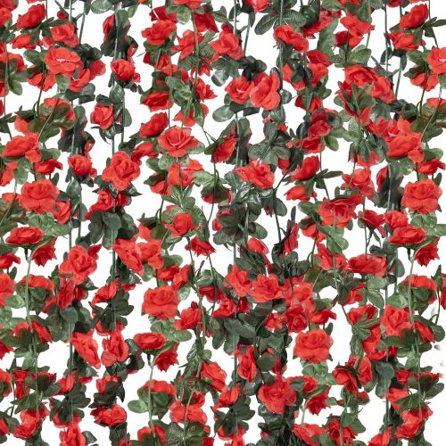 5Pcs 41FT Artificial Red Flower Garland, Fake Hanging Flower Vines Wine Red Rose with Green Leaves, Faux Silk Flower for Backdrop Decoration Tea Party Wedding Birthday Anniversary Bedroom