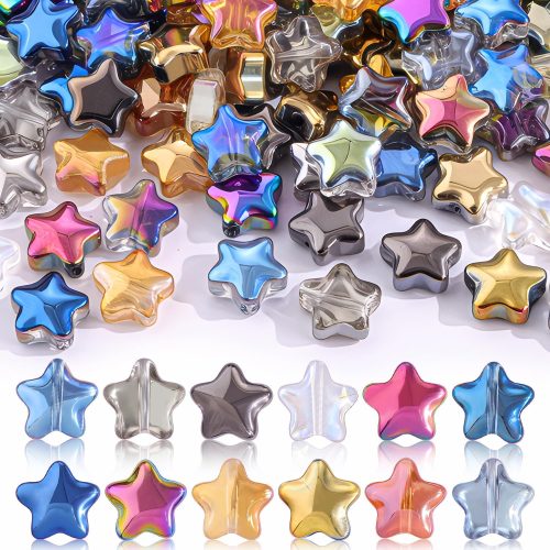 CT0611-CSZ-118GT_1 200PCS 8MM Bedazzling Irisedent Glass Beads,Crystal Star Beads,Fancy Shine Mixed Colors Loose Beads for Necklace Bracelet Earring Jewelry Making, Cute Spacer Beads for Crafting & DIY