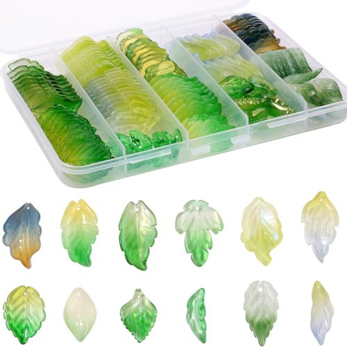 Gocelyn 120Pcs Czech Glass Leaf Shaped Beads Assorted Crystal Beads of Tree Leaves for Jewelry Making, Theme of Leaf-Shape Loose Beads for DIY Crafts Bracelets Necklaces Pendants