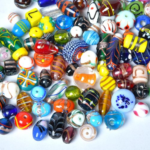 CT0611-CSZ-20GT_1 1/2 LB Bag of Assorted Glass Beads for Jewelry Making, Lampwork Murano Bead Mix for Bracelets and Necklaces, Crafting Beads Supplies Kit, Large & Small Beads