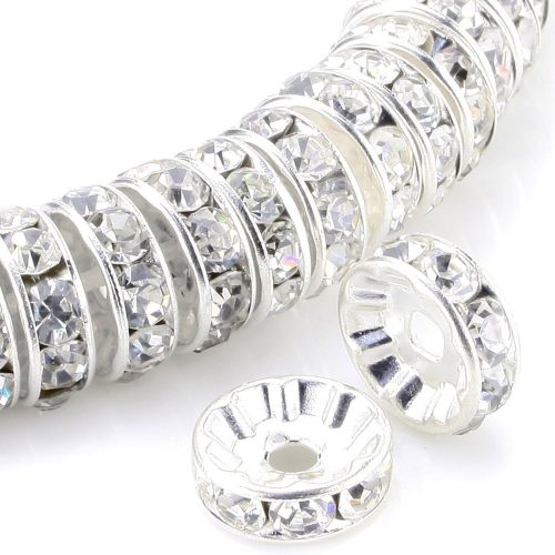 Allb 100Pcs Rondelle Spacer Beads 8mm Silver Plated Czech Crystal Rhinestone for Jewelry Making Loose Beads for Bracelets