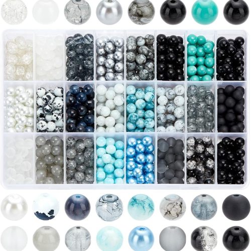 CT0611-CSZ-52GT_1 1080pcs 8mm Glass Beads 24 Color Black Bracelet Beads Round Crystal Glass Bead Marble Rosary Loose Bead for Bracelet Necklace Jewelry Making Supplies Women Men Halloween Eid Mubarak Ramadan Decoration