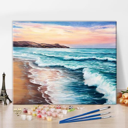 TUMOVO Painting by Numbers for Adults, Beach Paint by Numbers Kits, Colorful Seaside Landscape Oil Painting for Adults, DIY Canvas Painting Kit with Brushes and Pigment, 16x20 Inch