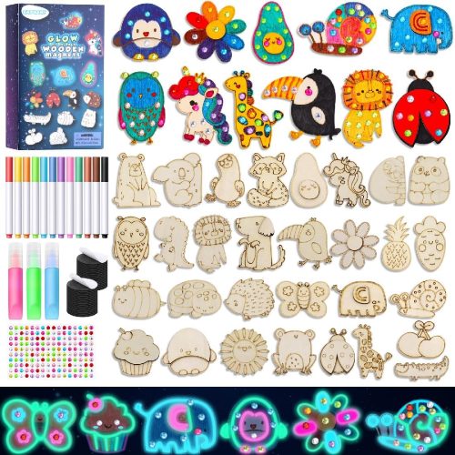EAPHANT Crafts for Kids, 30 Wooden Magnets to Paint (Pink-02)